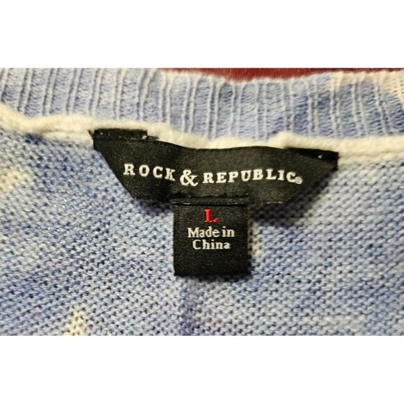 Rock & Republic Tie-Dye Star Print Long Sleeve Summer Weight Sweater Sz L - Picture 8 of 9